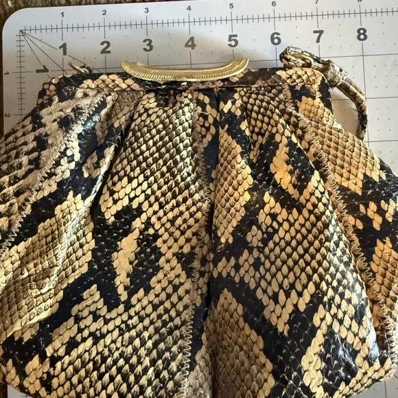 Pantera Snakeskin Clutch in Black and Brown with Gold Clasp- GUC - Picture 4 of 12